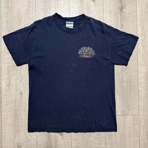 M&O Knit VTG Navy Blue 'Git-R-Done' Racing Graphic T-shirt Men's Medium